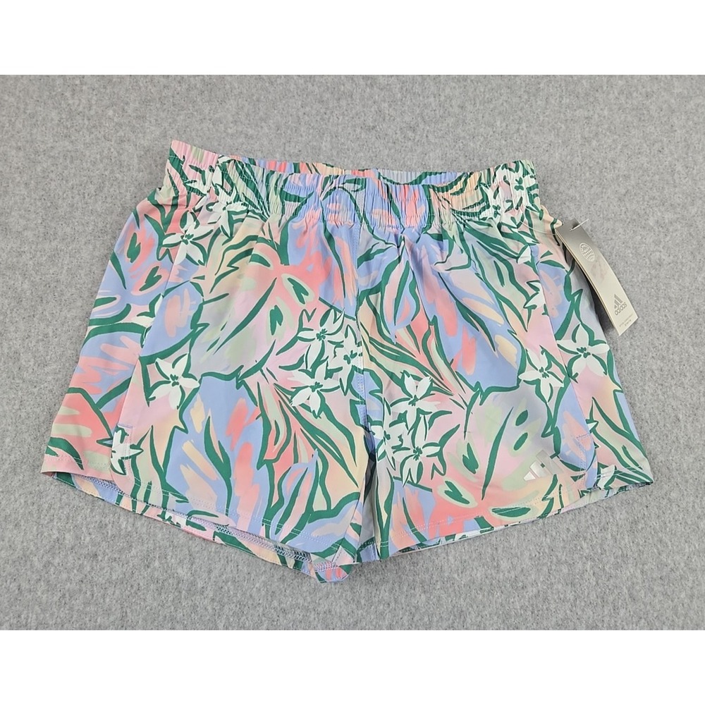 Adidas Running Athletic Shorts Girls X-Large (16) Floral Blue Print Lined NWT